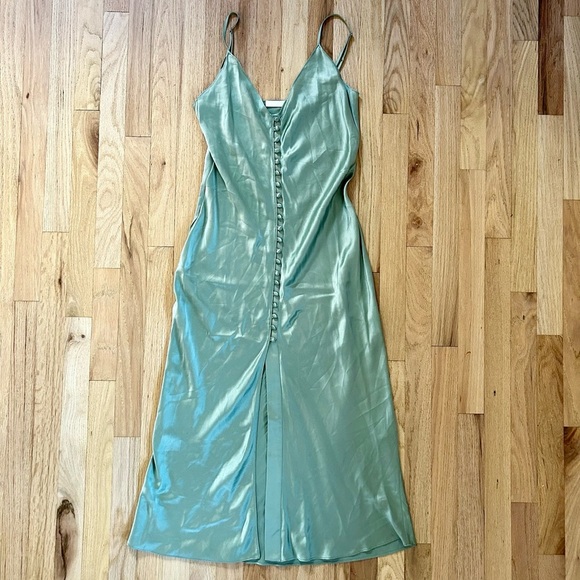SABLYN carla silk slip dress midi sage green made in USA size M - Picture 3 of 8